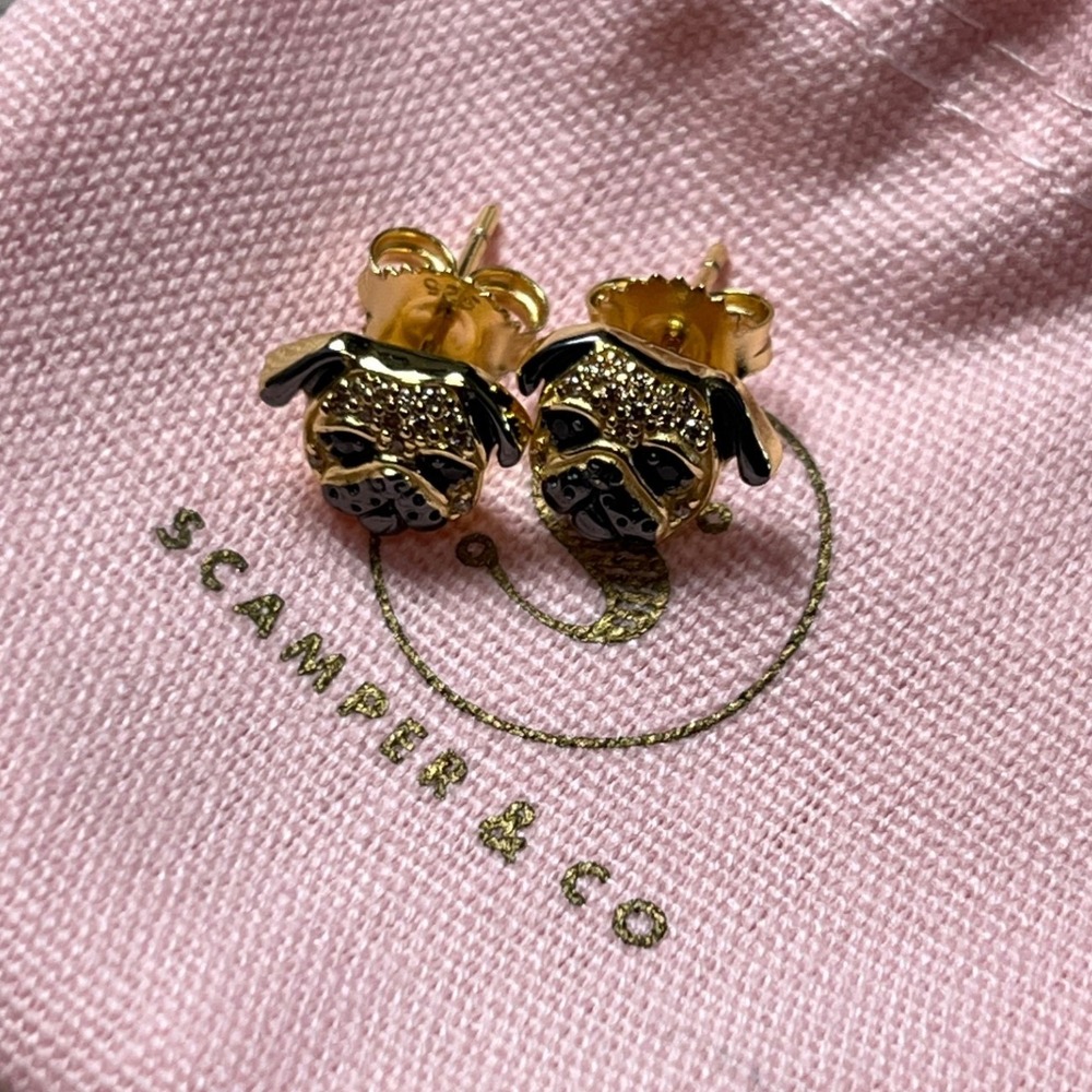 Scamper & Co Earrings Pug Dog Studs 18K Gold Plated Sterling Silver Gold Women